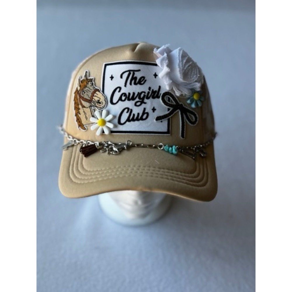 Custom Trucker Hat Cowgirl Horse Patch Mesh‎ Back Charm Chain Cap Checkered NEW